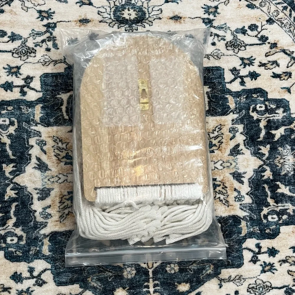 NEW White Cotton Macrame Basket Boho Wooden Mirror Wall Decor Bohemian Cottage